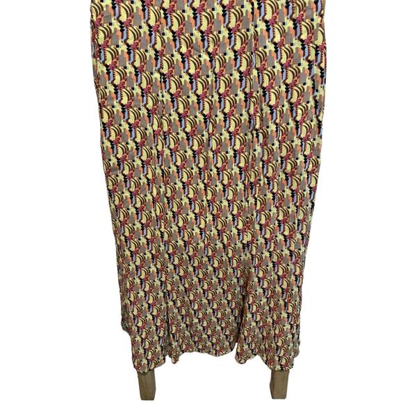 Flax Geometric Shirt Dress Maxi V Neck Relaxed Fit Yellow Purple Size Small - Picture 4 of 10